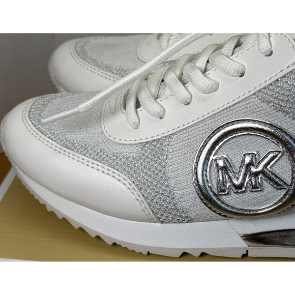 Michael Kors Women's Sneakers Size 8M Signature Logo Silver/white - Picture 3 of 12